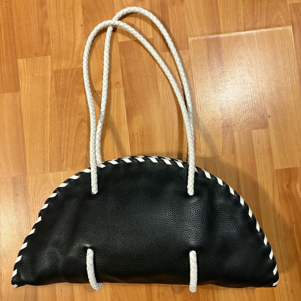 🔥ASHNEIL Vintage Black & White Pebble Leather Half Moon Shoulder Bag EUC - Picture 3 of 12